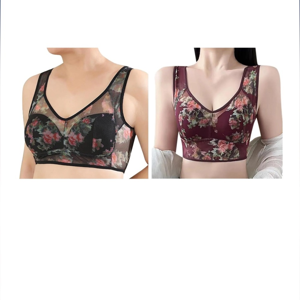 ElleBloom Ice Silk Lace  Comfort Bra NWT Fits 32 B - 34 C Burgundy Wine